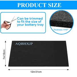 2PCS AQBHXJP Battery Tray Mat 12x7 Inch – Heavy-Duty Shockproof & Acid-Resistant Pad, Ultra-Thin 1/10" Vibration Dampener for Automotive/Marine/RV, Non-Slip, Flame Retardant (-40°F to 220°F)