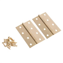 2X Brass 100mm Steel Butt Hinges - Polished Metal Left Right Internal External Door Fitting - by Blackspur