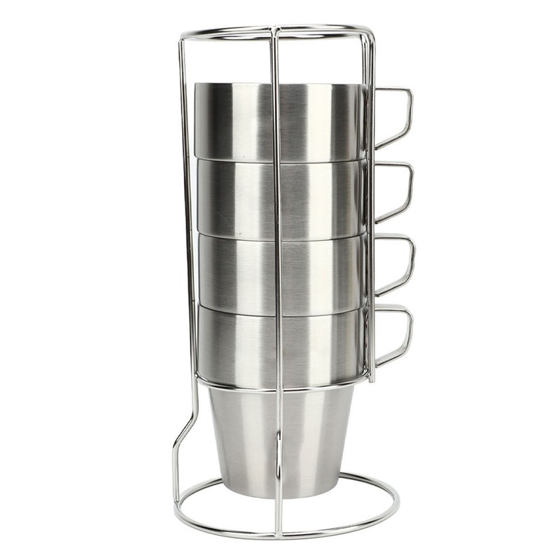 4PCS Camping Double Layer Cups Stainless Steel Food Grade Plastic