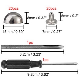 YORANYO 20 Sets 15X8MM Dome Spikes and Studs 19/32" Handbag Feet Silver Color Round Spikes Screw Back Studs and Spikes for Clothing Shoes Leather Craft Belts Bags Accessories with Installation Tool