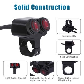 Stylemafia Waterproof Motorcycle ATV 7/8″ Light Bar Switch，Handlebar Double Control Kill Button Switch，Headlight Spotlights Hazard Brake Fog Light ON Off Switches 12v 16A (Red)