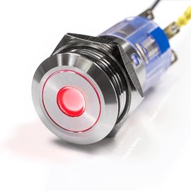 LED Pressure Switch Stainless Steel - Diameter 16 mm - Flat Button Surface - Water and Dustproof - Point Lighting (Locking, Red)