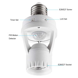 Motion Sensor Light Socket, PIR Motion E26 Screw Bulb Adapter, Adjustable Auto On/Off Night Light Control, Garage Light, for Basement, Pantry Room, Storage Room, Garage Light