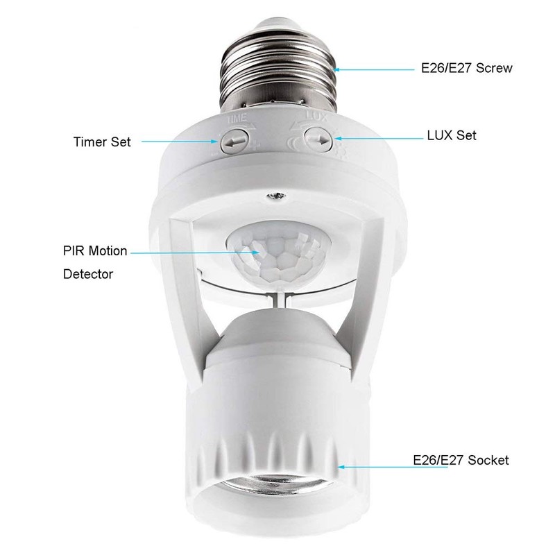 Motion Sensor Light Socket, PIR Motion E26 Screw Bulb Adapter,