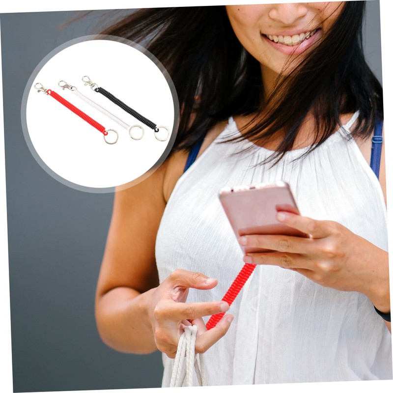 KOMBIUDA 3pcs Wrist Lanyard Keychain Spring Key Chain Clasp Hook