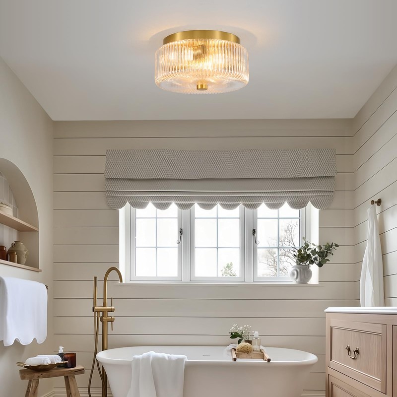 Glass Flush Mount Ceiling Light: 12" Round Clear Ribbed Glass