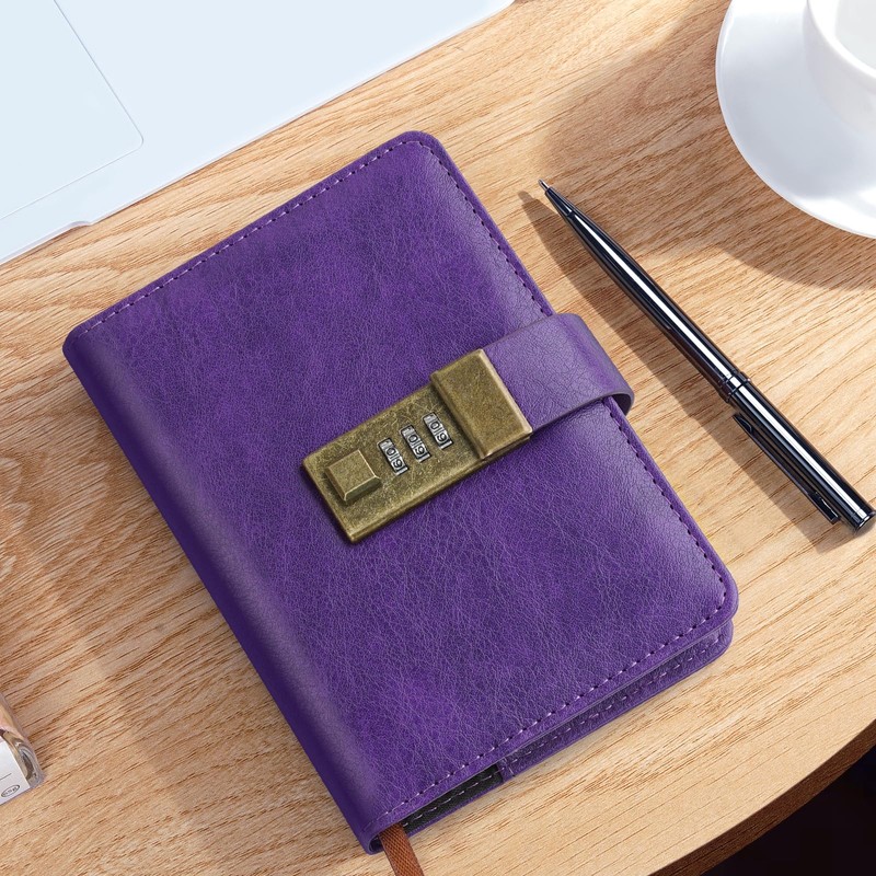 WEMATE Journal with Lock, A6 PU Leather Diary with Lock