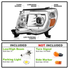 ACANII - For 2005-2011 Toyota Tacoma TRD Chrome LED Light Bar Upgrade Style Projector Headlights Headlamps Left+Right