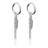 Fusamk Punk Rock Stainless Steel Long Chain Earrings Feather Huggie