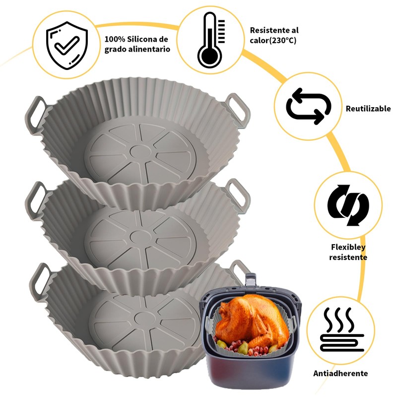 KKSMETIS Silicona Para Freidora de Aire,3 Piezas Reutilizable y Resistente