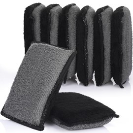 Mudder 8 Pcs Car Interior Scrubbing Sponge 5'' x 3'' Fiber Car Wax Applicator pad Household Cleaning Sponges for Leather Car Seat Couch Cleaning (Gray Black)