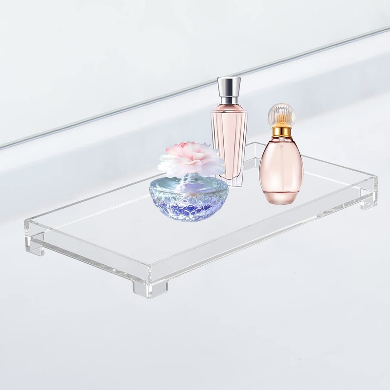 DELIPPLY Vanity Bathroom Tray, Acrylic Rectangle Decorative Catchall Organizer Storage