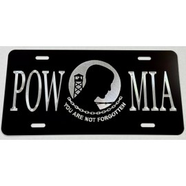 Silver Engraved POW MIA Car Tag Diamond Etched Vanity Front License Plate
