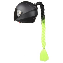 LERTREEUK Ponytail for Motorcycle Helmets, Movable Suction Cup Ponytail Helmet Sucker Weave Braid Hair Wigs with Bow Decoration for Helmet (Green)