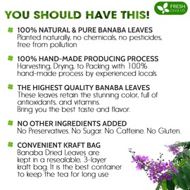 FreshDrinkUS, Premium 50+ Banaba Dried Leaves, 100% Natural & Pure from Whole Banaba Leaves, Banaba Leaf Tea, No Additives, No Caffeine, Vegan