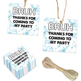50Pcs Bruh Pool Thank You Tags Bruh Thanks for Coming to My Party Gift Tags Pool Hanging Tags Labels for Boys Girls Hawaiian Holiday Summer Birthday Party Favors Supplies