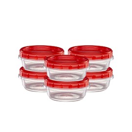 Elegant Disposables (paquete de 10 unidades) de 8 onzas, tapa giratoria, parte inferior transparente con tapas roscadas en la parte superior roja para almacenamiento de alimentos