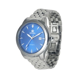 Eidika Classic Automatic Mechanical Watch - Masterpiece series - Date Calendar, Luminous Hands , Exhibition Caseback, Water-Resistant, Self-Winding, Use Japan-made [MIYOTA] Movement - Reliable, Blue Dial, 43mm (CSW-8830)