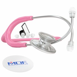 MDF Instruments MDF Instruments, Acoustica Lightweight Stethoscope for Doctors, Nurses, Students, Home Health Use, Adult, Dual Head, Pink Tube, Silver Chestpiece-Headset, MDF747XP01