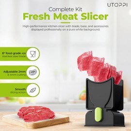 UTOPPI Manual Meat Slicer for Home, Stainless Steel Meat Cutter Cuts 18 Slices in One Motion, Adjustable Blade, Portable Thin Chicken Slicer with Cleaver Knife, Brush & Sharpener