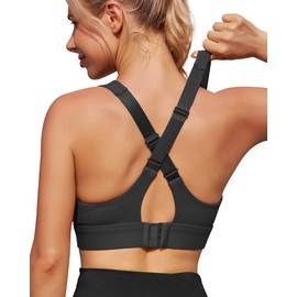 Heathyoga Sports Bra High Impact，Padded High Support Sports Bras for Women Large Bust, Strappy Workout Bras Activewear Bra Black