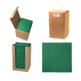 Alvotex Chic Airlaid 100 Cocktail Napkins, 1/4 Fold Fabric-Like, High-Quality Disposable Napkin, Dark Green, 20 x 20 cm