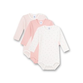 Sanetta Long-Sleeved Bodysuit (Pack of 3) Pink Stripes Pink and White | High Quality and Sustainable Bodysuit for Girls Made of Organic Cotton Contents: Set of 3 Baby Bodysuit, White Pebble