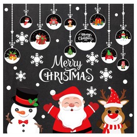 JarThenaAMCS 39Pcs Merry Christmas Bulletin Board Decor Xmas Balls Santa Snowman Reindeer Snowflakes Paper Cutouts with 100Pcs Glue Points for Winter Party Home Classroom Wall Decor