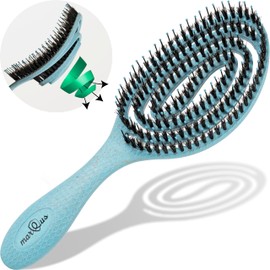 MarQus Organic Hair Brush with Boar Bristles and Spiral Spring - Detangling Brush for Any Hair Type for Shine and Volume - Hair Brush without Pulling, Colour Blue