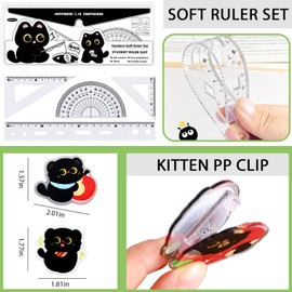 Mangpung Black Cute Cat Stationery Set Cat School Supplies Including Gel Pens,Mechanical Pencils,Eraser,Notebook,Stickers etc Kawaii Birthday Christmas Gifts Classroom Rewards
