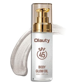 Shimmer Oil, SPF 45 Sunscreen Body Makeup Waterproof No Transfer Body Luminizer Lotion Glow for Women, Liquid Illuminator Bronzer, Long-lasting, Radiance Skin (02#Diamond Platinum)