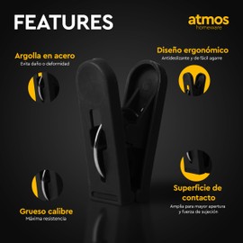 Pinzas para Colgar Ropa / Tendedero | 72 Ganchos Multiusos para Lavandería, Alimentos y Manualidades | Clips de Plástico Reciclado de Máxima Resistencia | Paquete de 72 Piezas color Negro