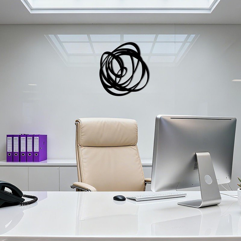 Abstract Black Metal Wall Art, Modern Line Sculpture for Living
