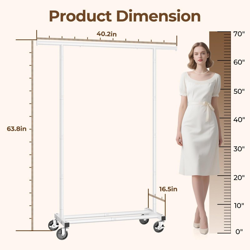 HYSEYY Clothes Rack, Clothing Rack for Hanging Clothes, Rolling Garment