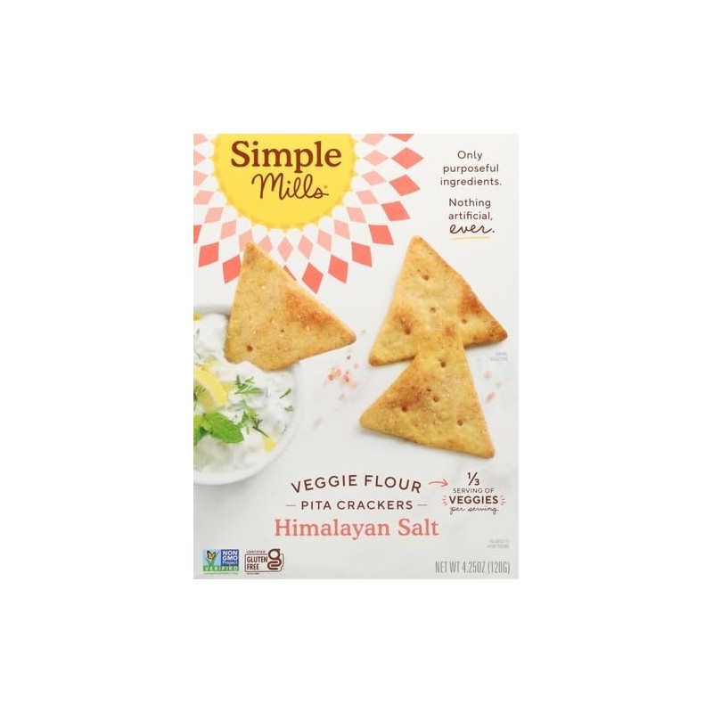 Simple Mills Veggie Pita Crackers, Himalayan Salt - Gluten Free,