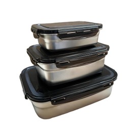 EleganceEssentials Stainless steel food storage containers leak proof & airtight lids for Kitchen,stainless steel bowl,meal prep lunch box,freezer and microwave safe (Gray 11.8/5.5/2.3 cup)