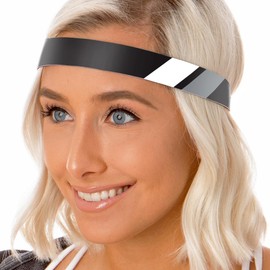 Hipsy Adjustable Non Slip Retro Sporty Stripes Headband for Women Girls & Teens (Black/White/Grey)