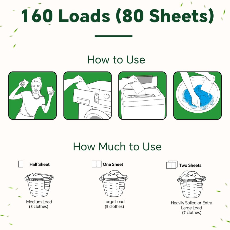OrientLeaf Laundry Detergent Sheets Fresh Scent, Eco-Friendly, Powerful Cleaning, Up
