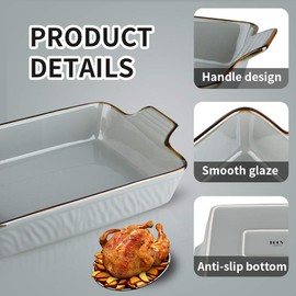 KOOV Individual Lasagne Pan Deep, Rectangular 9x13 Baking Dish, Ceramic Baking Dish, Bakeware for Tapas, Roasting, Casserole Dish for Oven, Texture Series (Gray)