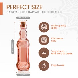 BULK PARADISE Small MIni Reddish Vintage Glass Bottles with Corks, MIni Vases, Decorative, Potion, Assorted Design Set of 12 pcs, 4.6 Inch Tall (11.43cm), 1.4 Inch Wide (3.56cm)