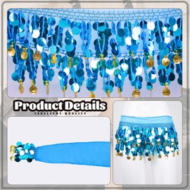 Baisdan Belly Dance Skirt 2Pack, Belly Dance Hip Scarf, Belly Dancer Costumes for Women, Belly Dancing Outfits, Belly Dance Coin Skirts, Light Blue