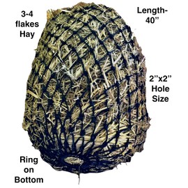 Majestic Ally 2”x2” Holes Slow Feed 40” Very Sturdy Hay Net with Bottom Ring for Desirous Horses, Nylon Rope Hanging, Adjustable Travel Feeder for Trailer, Stall, and Portable Wear. (Purple)