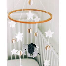 Sorrel + Fern Scandinavian Elephant Baby Crib Mobile - Grey, Portable, Hanging Mobile for Newborns, Parents, Gift-givers