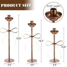 Shimeyao 3 Pack Bow Taper Candle Holders 15 '' Tall Taper Candlestick Holders Metal Modern Candle Stands Decorative for Dining Table Mantel Centerpiece Wedding Dining Party Decor Gift 3 Size(Bronze)