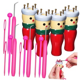 SUPVOX Knitting Doll Making Kit 4 Pcs Wooden Puppets 12 Accessories Random Colors for Crafting Projects for Boys and Girls and Beginners