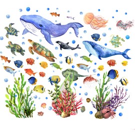 XUTONG Under The Sea Glow in The Dark Wall Stickers, Sea Life Animal Decals, Removable Waterproof, Kids Bathroom Decor