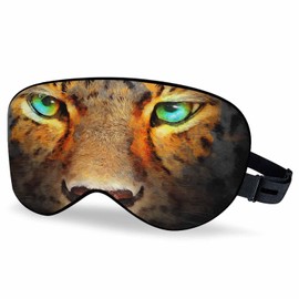 Vnwoalu Cheetah Eyes Sleep Eye Mask Realistic Modern Abstract Animal Painting Men Women Sleep Mask with Adjustable Strap Eye Cover Eye Shade for Travel, Nap,Meditation