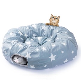 JanYoo Cat Tunnel with Soft Cat Bed, Round Cat Tunnel with Two Entrances, Cat Cave, Cat Toy for Indoor Cats, Large Cat Tunnel Removable for Multiple Play