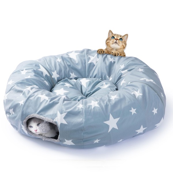 JanYoo Cat Tunnel with Soft Cat Bed, Round Cat Tunnel