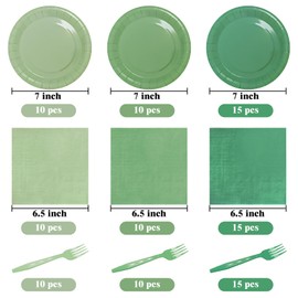 Serves 35 Guests Gradient Sage Green Plates and Napkins Party Supplies,7" Gradient Sage Green Birthday Dessert Paper Plates and Napkins,Disposable Party Dinnerware for Wedding,Graduation